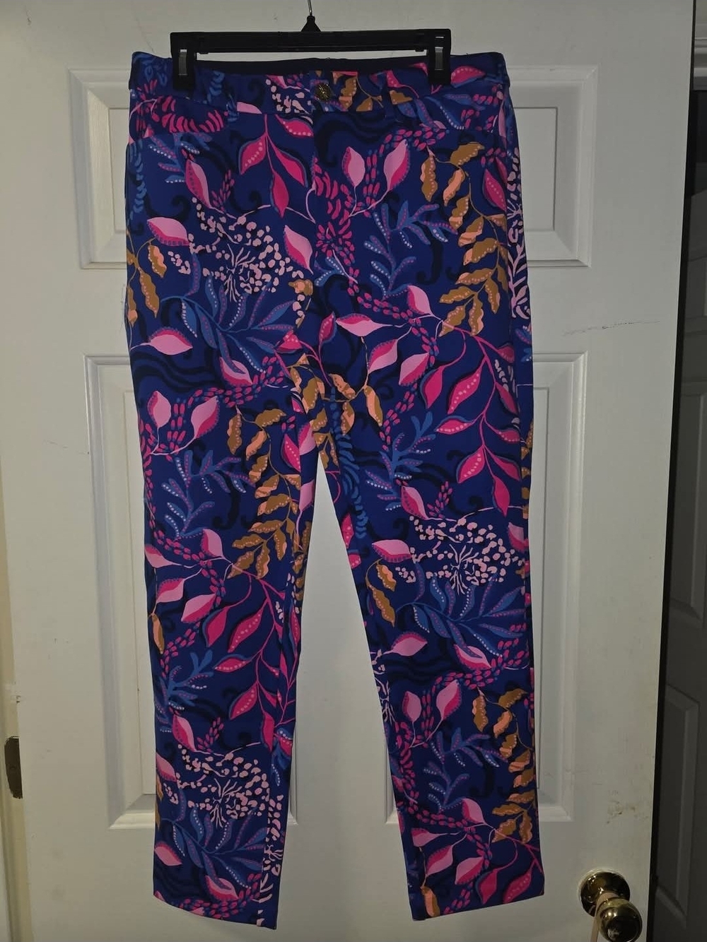Lilly Pulitzer Navy Leggings with Pink & Gold Leaf Print